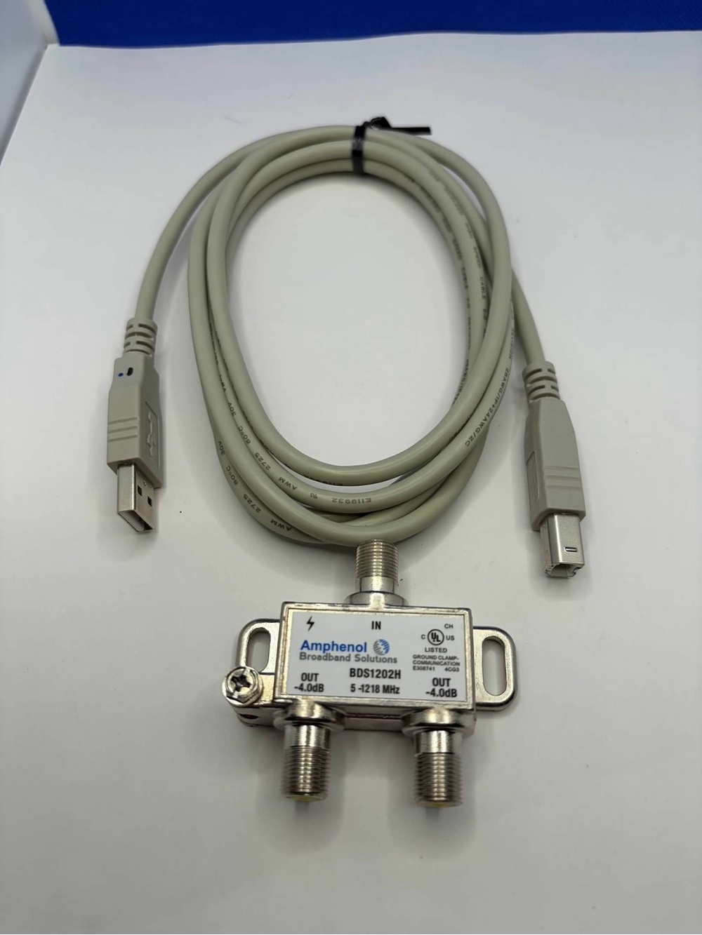 Amphenol BDS1202H 2-Way Coax Cable Splitter + USB Printer Cable Bundle